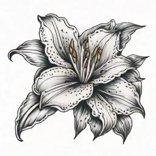 Breast Cancer Ribbon Attached To Lillies Growing