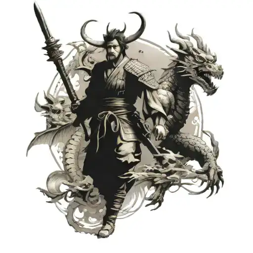 Dragon And Samurai Warrior Temple Surrounded