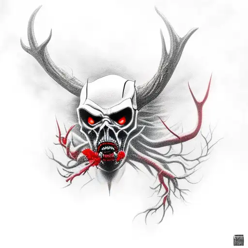 Wendigo Skull Breathing Smoke With Red Eyes Staring At The Viewer