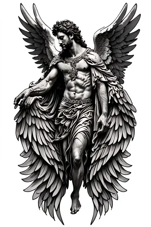 Gaurdian Angel Wings Male Looking Down