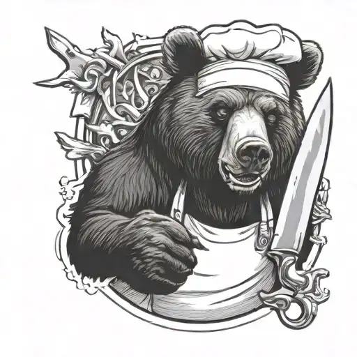 Bear Chef Giving Thumbs Up Holding A Chef Knife