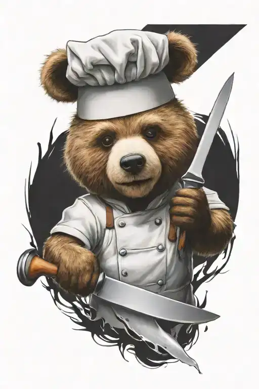 A Sarcastic Teddy Bear Who Is A Professional Chef Holding A Chef Knife
