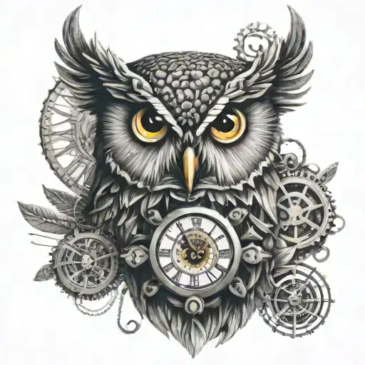 Owl With Clock Eye Mechanical Parts Polynesian Welding Arc Electrical Cables