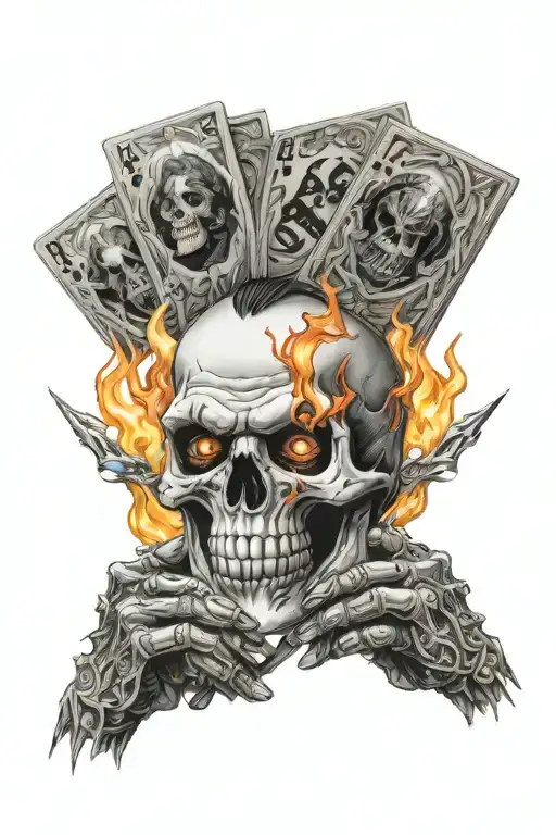 Skull Fire Coming From Hands Holding Joker Card