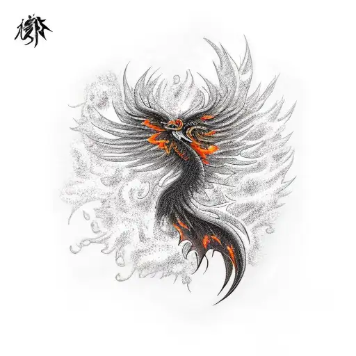 Black And Orange Phoenix On Fire