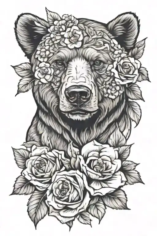 Floral Sleeve With Bear Head