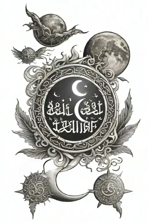 Arabic Quote With Hieroglyphics And The Moon And The Sun