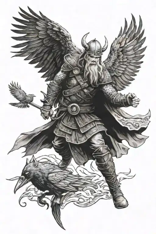 Viking Warrior With Ravens Flying