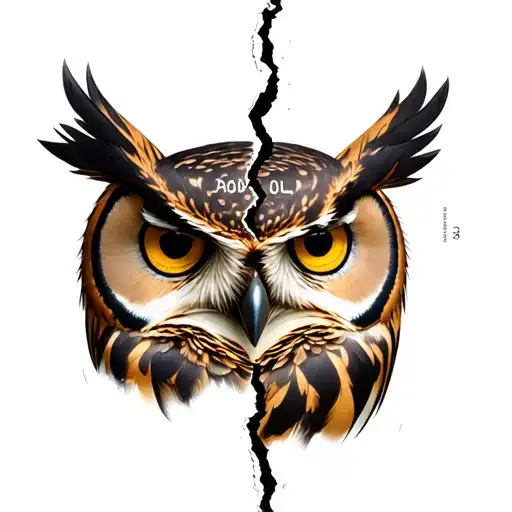 A Owl Looking Forward Split In Half With A Roman Numeral Date On The Other Side