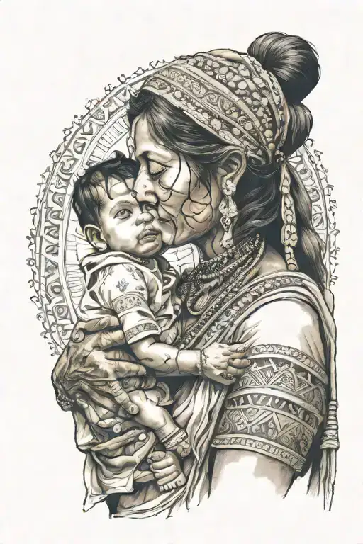 Indian Mom Carrying Her Child