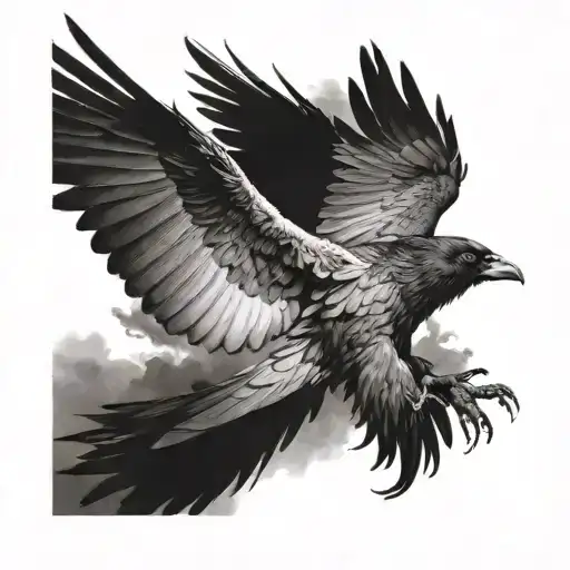 Raven On The Right Shoulder Blade Spreading Its Wings To Land