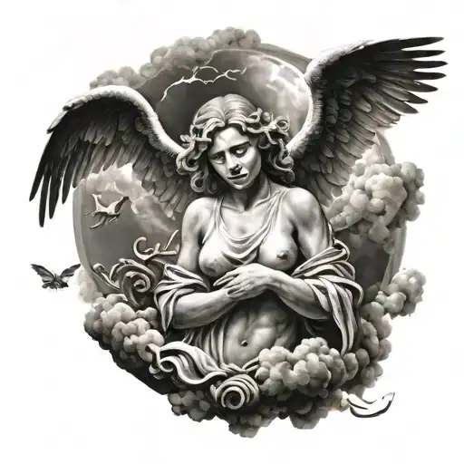 Angel And Dark Clouds Surrounding