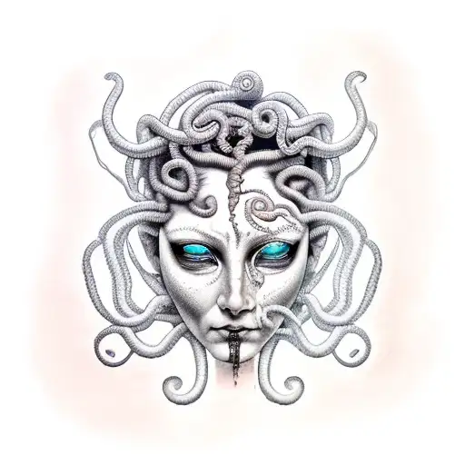 Medusa With Mask Split Half Crying Half Angry