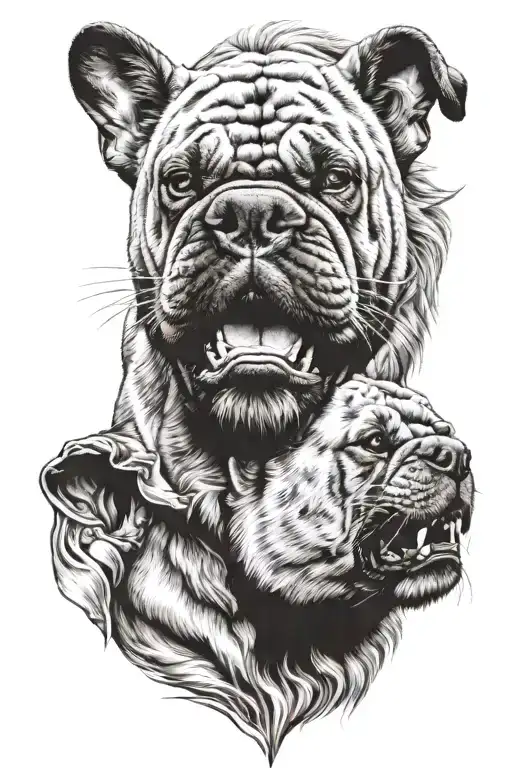 Half French Bulldog Face And Half Lion Face