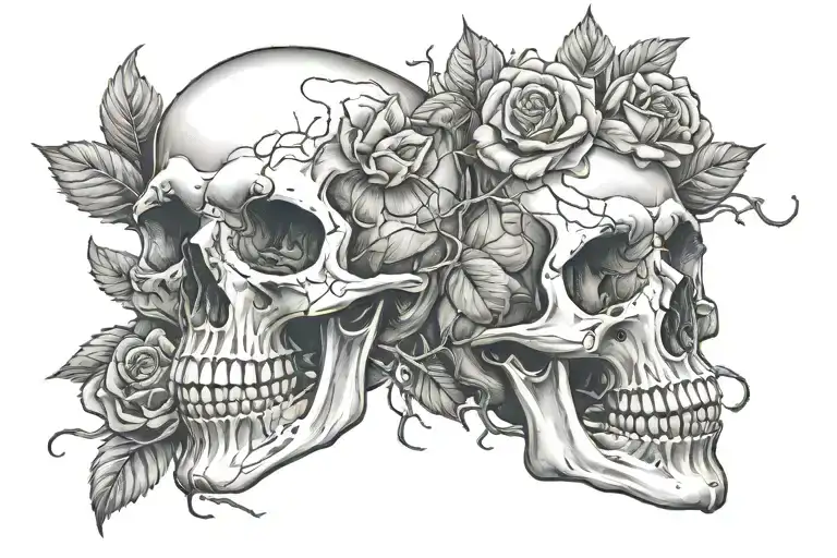 Skull With Black Rose Intertwined