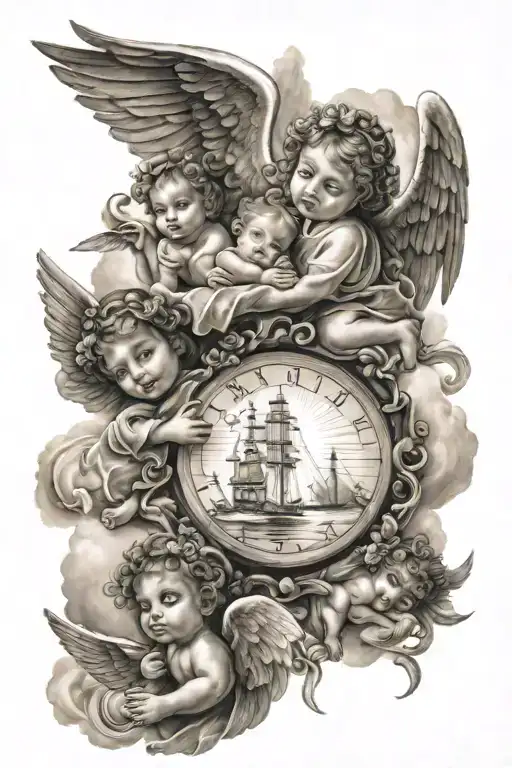 Little Angels And Santa Maria With Clouds And Sun