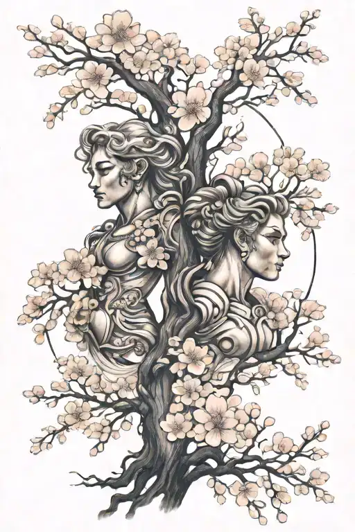 Gemini And Leo Fusion With Some Cherry Blossom Trees