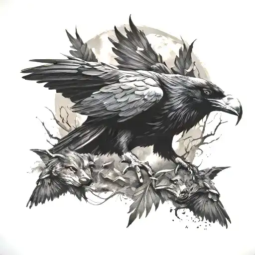 Raven And Wolves Running