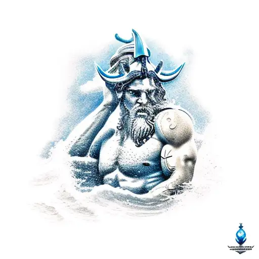 Poseidon With Water And His Triton