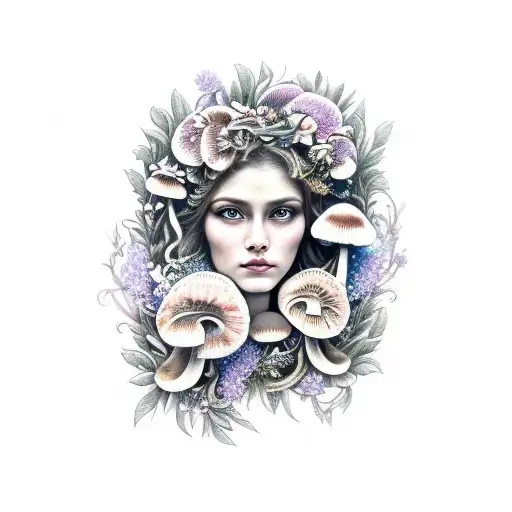 Nature Goddess With Flowers Mushrooms Bees Candles