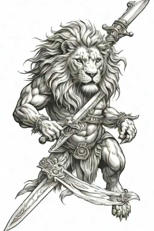 Lion Warrior Wielding A Sword