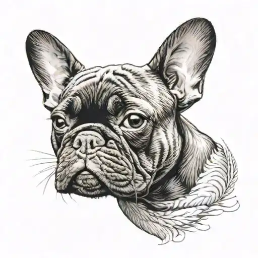 Tattoo With Half Of The Stich's Head And The Other Side With The Head Of A Black French Bulldog