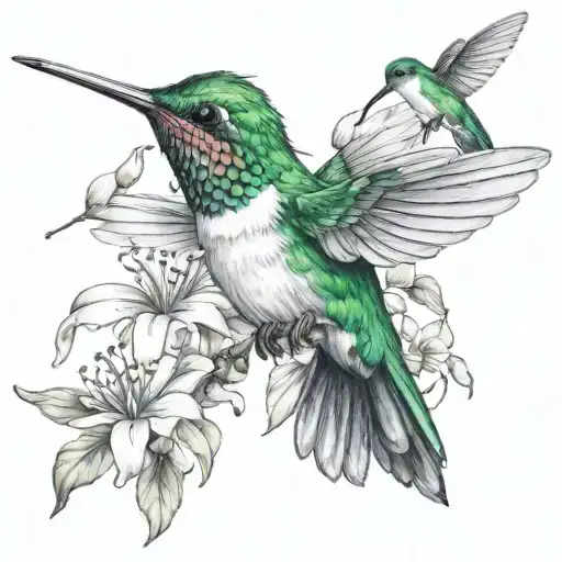 Humming Bird With Flowers