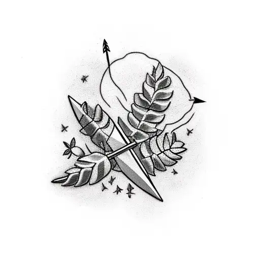 An Arrow Piercing Through A Guitar With Leaves And Flowers Sprouting From The Wound
