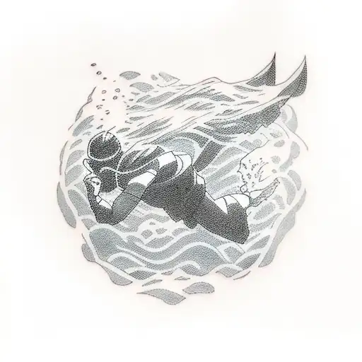 Anime Character Diving Into A Music-themed Ocean