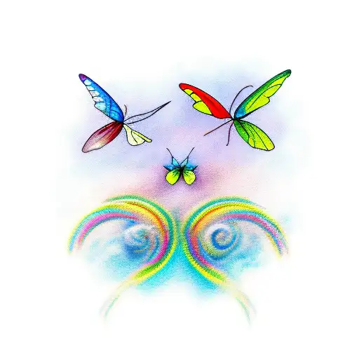2 Butterflies Flying Over A Rainbow