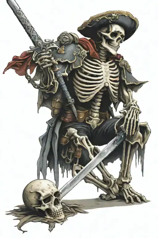 Skeleton Solider With Stands With Sword Down With Blood