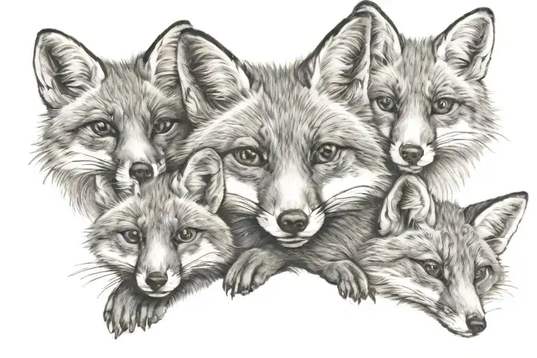 Laying Down Momma Fox With Two Baby Foxes Playing