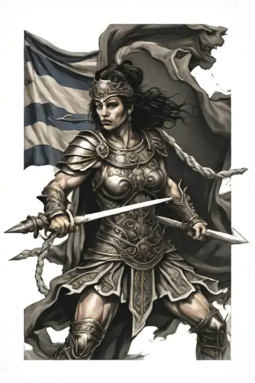 Greek Female Warrior Battling Army