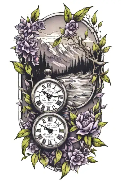 Moutain River Clock Olive Branch And Violet