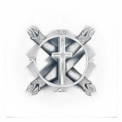 Christian Cross With Deer Behind It