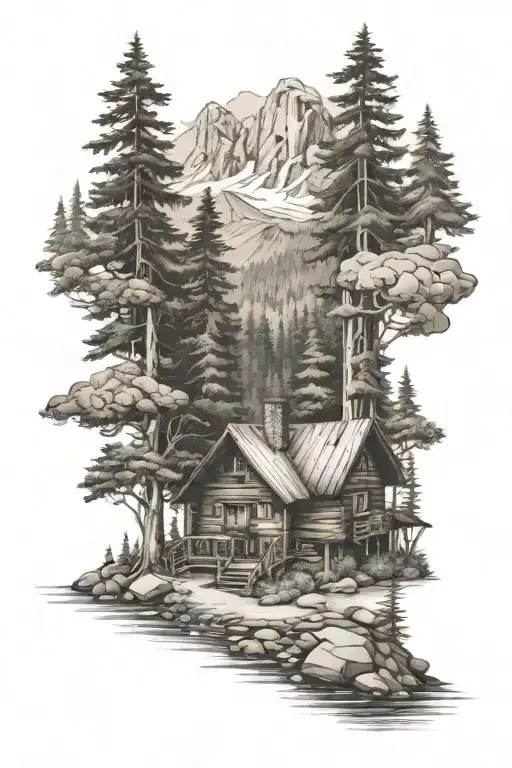 Mountain Cabin Surrounded By Trees