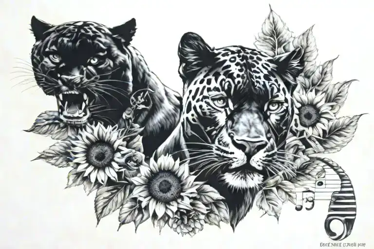 Black Panther With Sunflowers And Music Note