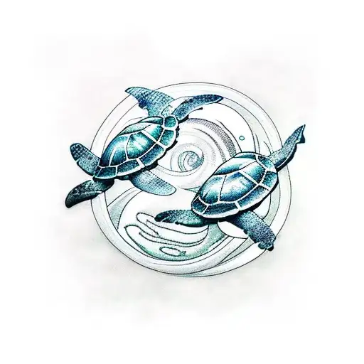 A Group Of Sea Turtles Swimming In A Spiral Formation