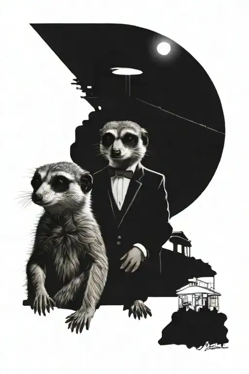 Meerkat With A Steramtrain In The Background With 2 People Sat Down And Said Train