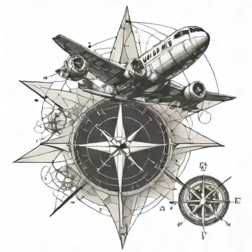 Geometric Compass With Airplane