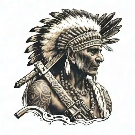 Indian Cheif Holding Weapon