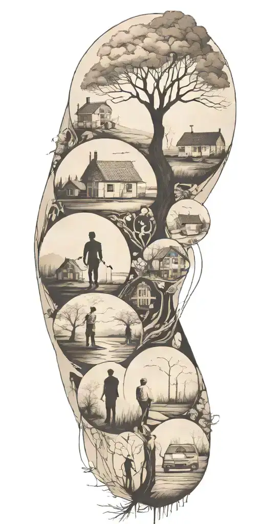 An Abstract Tattoo Depicting The Stages Of Life And Family Connections In A Minimalist Style