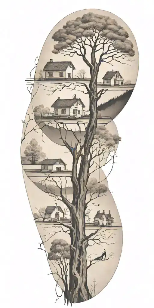 An Abstract Tattoo Depicting The Stages Of Life And Family Connections In A Minimalist Style