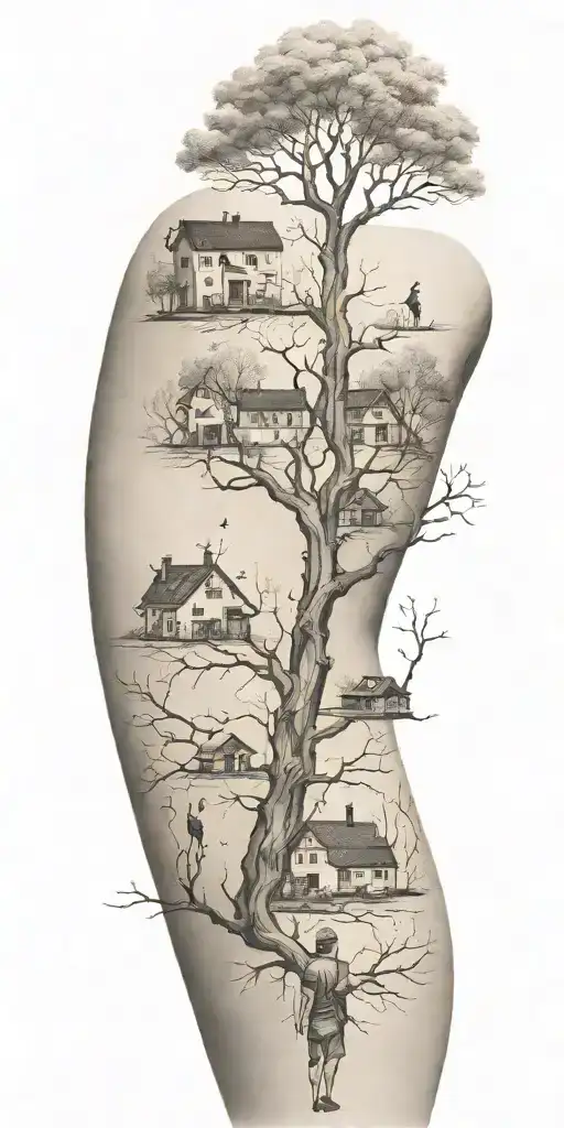 An Abstract Tattoo Depicting The Stages Of Life And Family Connections In A Minimalist Style