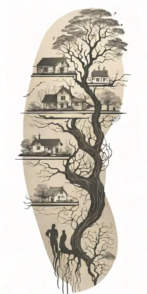 An Abstract Tattoo Depicting The Stages Of Life And Family Connections In A Minimalist Style