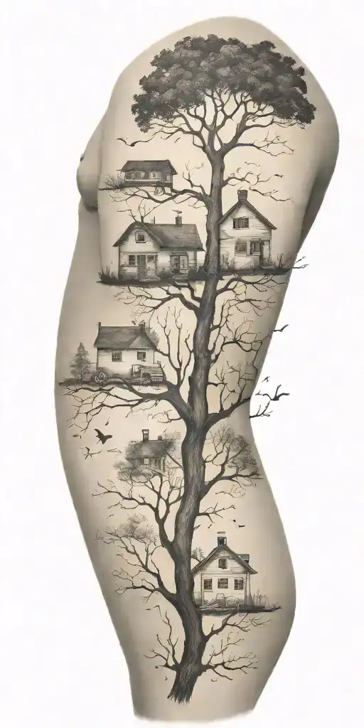 An Abstract Tattoo Depicting The Stages Of Life And Family Connections In A Minimalist Style