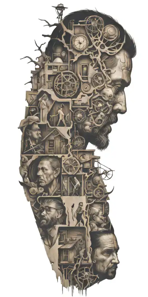 An Abstract Tattoo Depicting The Stages Of Life And Family Connections In A Realist Style