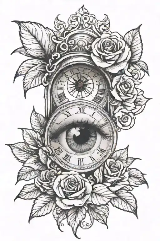 Clock With An Eye Inside And A Rose