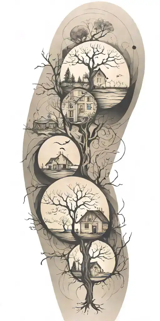 An Abstract Tattoo Depicting The Stages Of Life And Family Connections In A Minimalist Style