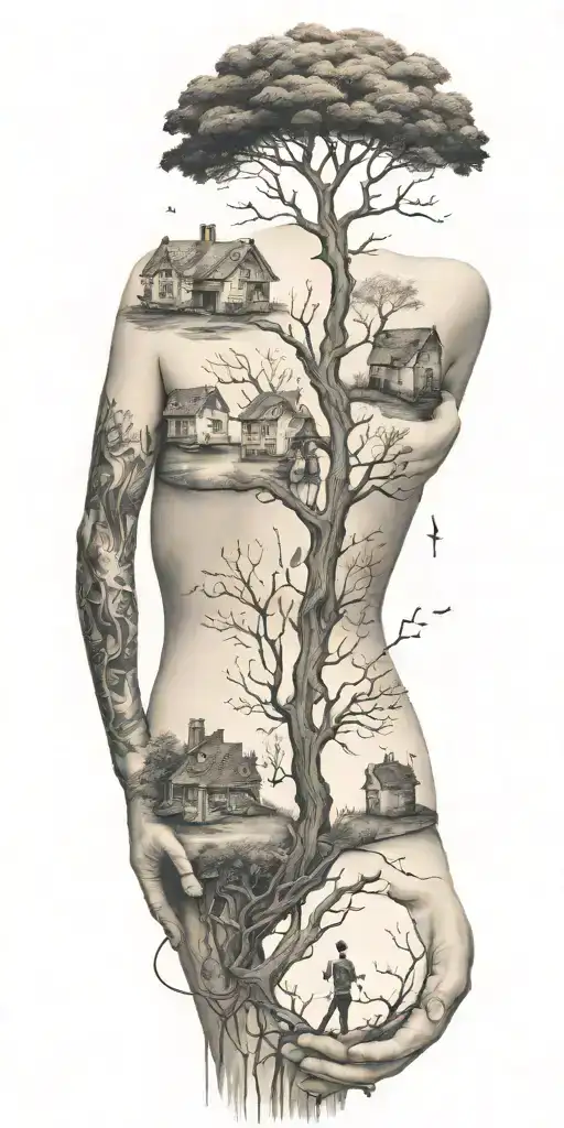 An Abstract Tattoo Depicting The Stages Of Life And Family Connections In A Minimalist Style